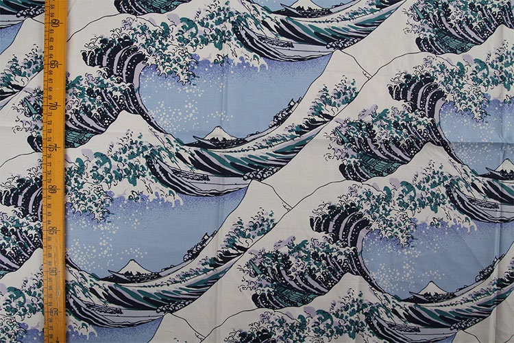 Japanese Waves Print Fabric: Cotton Spandex Blend, Sewing & Upholstery
