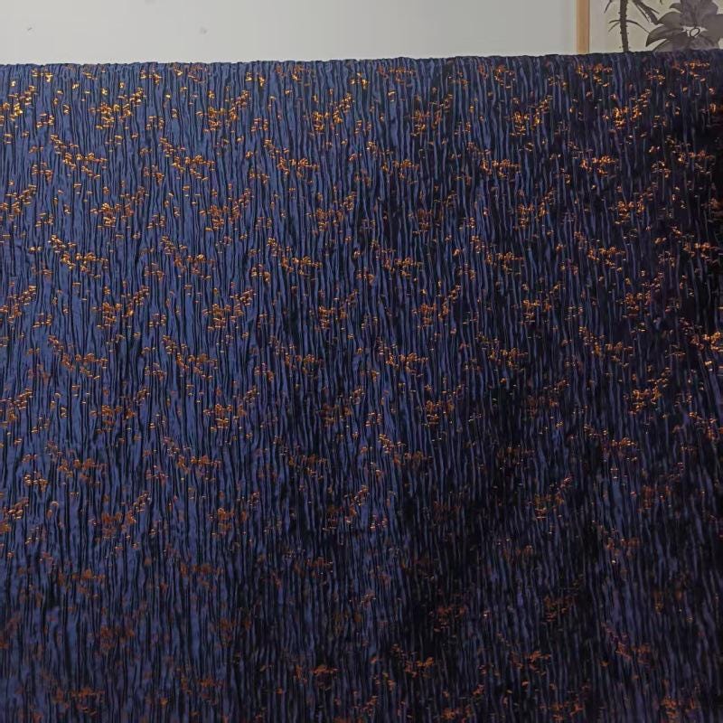 Sky Blue & Gold Jacquard Fabric: Shimmering Embossed Design, 55" Wide