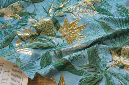 Gold Thread Jacquard Fabric: 3D Floral Designer Fabric