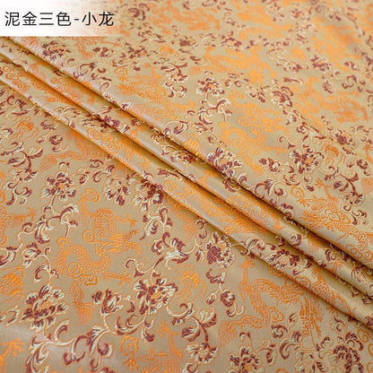 Tissu brocart Dragon Or Pâle - 150 cm de large - Rayonne pour couture et ameublement - Vendu au mètre