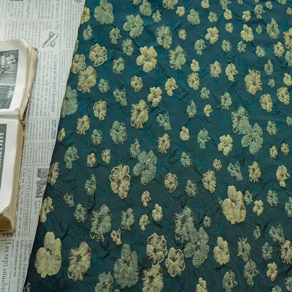 Green Floral Brocade Fabric: Embossed Jacquard Sewing Material, 57" Wide