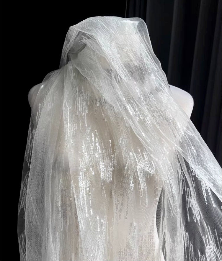 Tissu en maille pailletée, 150 cm de large, polyester transparent, pour costumes et décorations de mariage