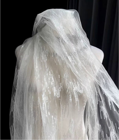 Tissu en maille pailletée, 150 cm de large, polyester transparent, pour costumes et décorations de mariage