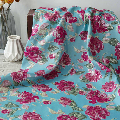 Blue Floral Embossed Jacquard Fabric ��� 3D Textur" Wide