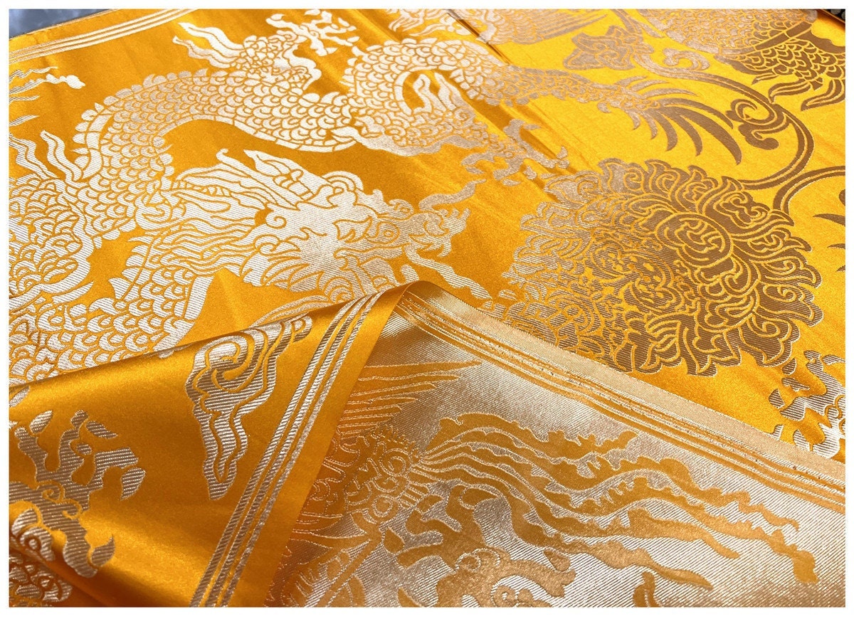 Dragon Jacquard Satin Fabric: 29" Rayon Brocade by the Meter