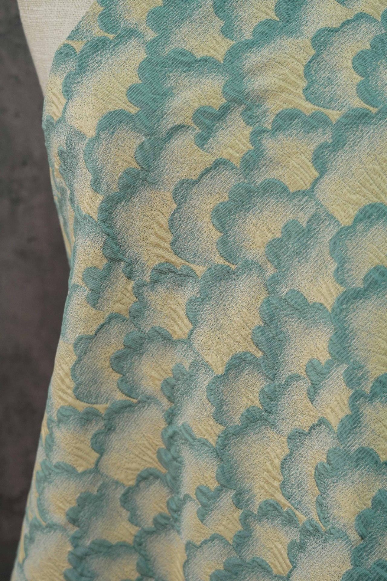 Elegant Embossed Geometric Fan Floral Textured Jacquard Fabric, 60" Wide