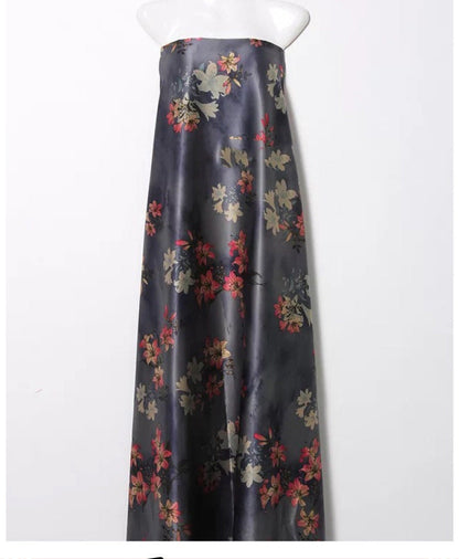 Lily Print Silk Satin Fabric: Gambiered Canton Gauze, 59" Wide