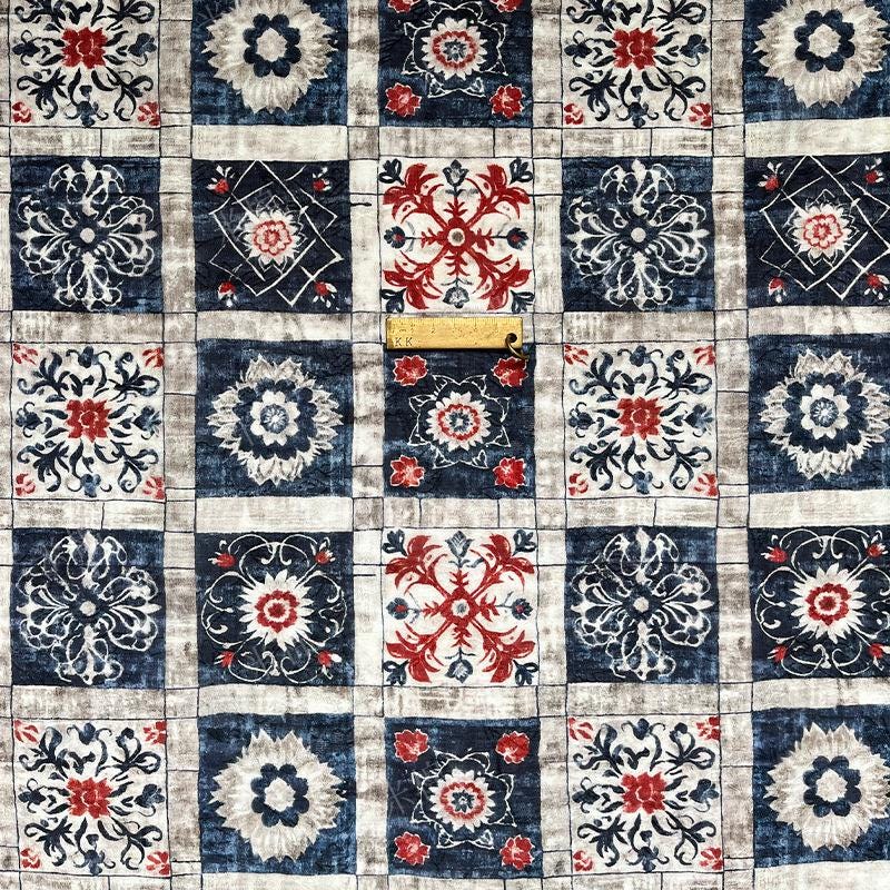 Dunhuang Indigo-Red Tencel Jacquard Brocade Fabric: Asian Chinese Style Tencel (59"W)