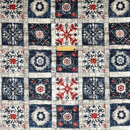 Dunhuang Indigo-Red Tencel Jacquard Brocade Fabric: Asian Chinese Style Tencel (59"W)