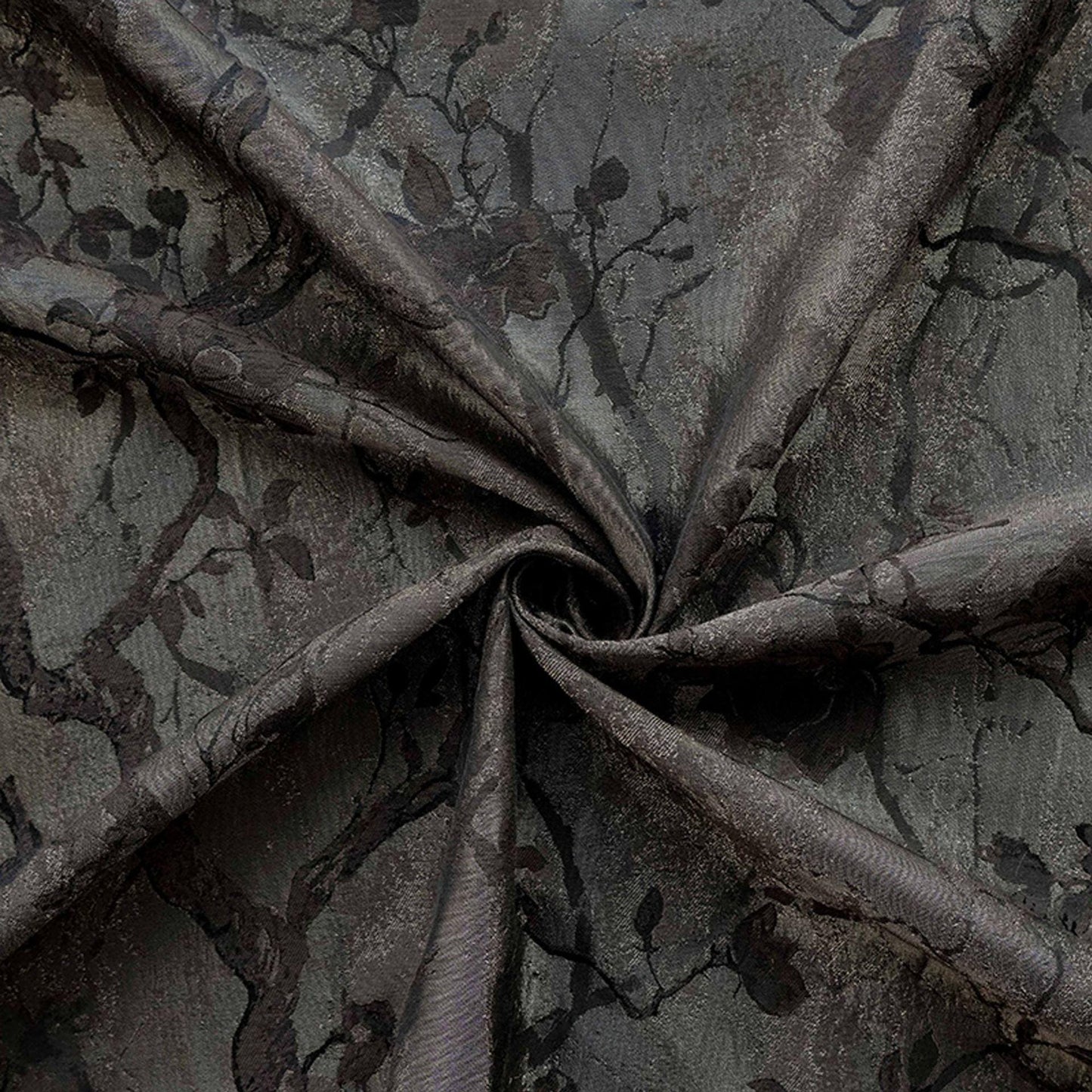 Ink Wash Floral Yarn-Dyed Fabric ��� Black Asian Botanical Quilting Fabric, Upholstery & Home Decor Textile,  62''W Designer