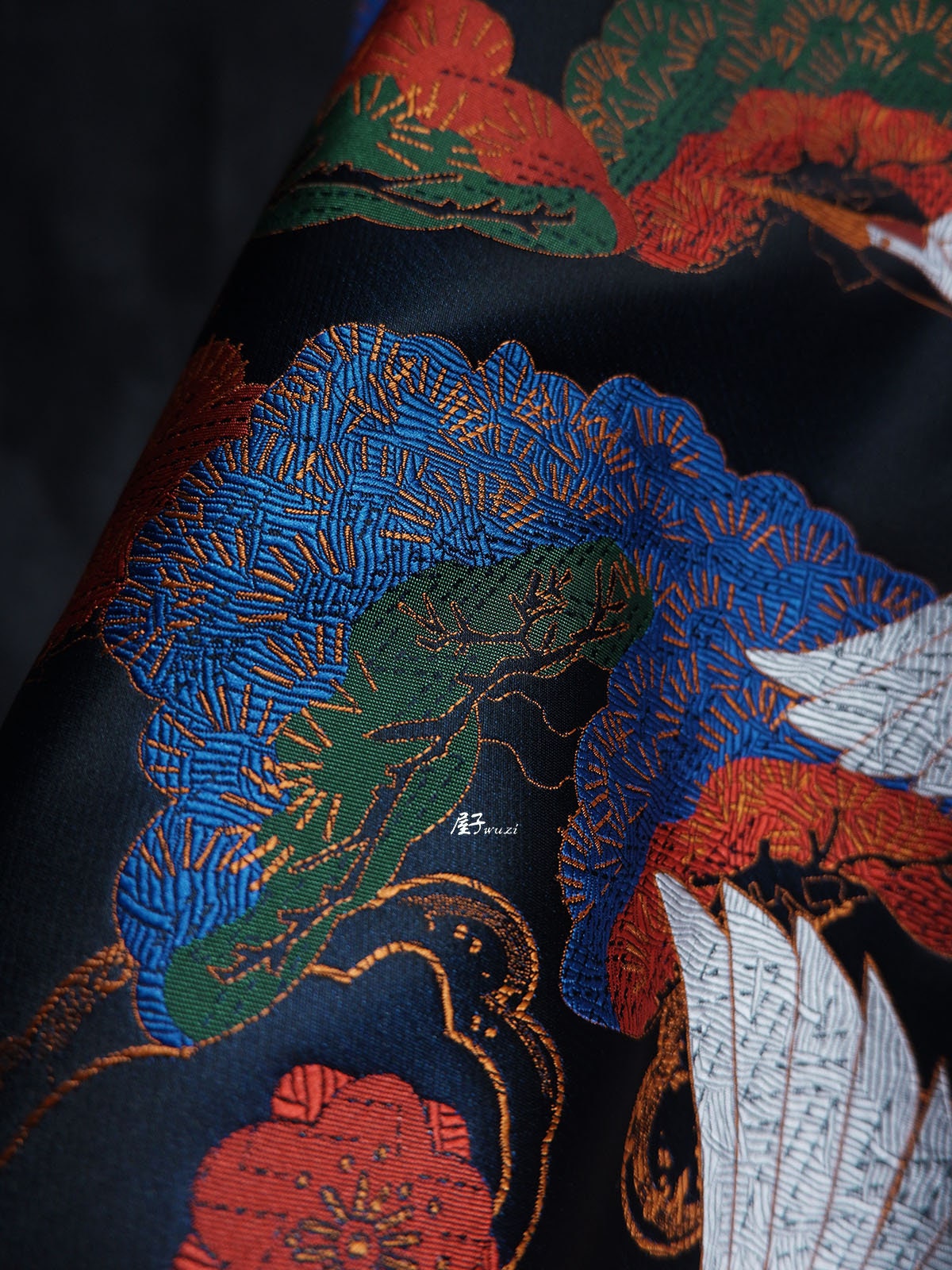 Crane Bird Jacquard Fabric: Designer Sewing Material, 57" Wide