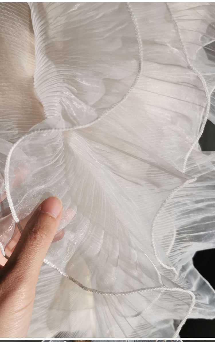 Pleated Ruffle Organza Fabric: 3D Fold, Stiff Texture, 13cm Wide