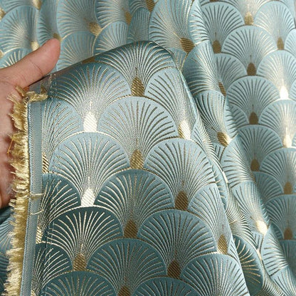 Tissu brocart à feuilles de ginkgo : 150 cm de large, mélange de rayonne et de satin