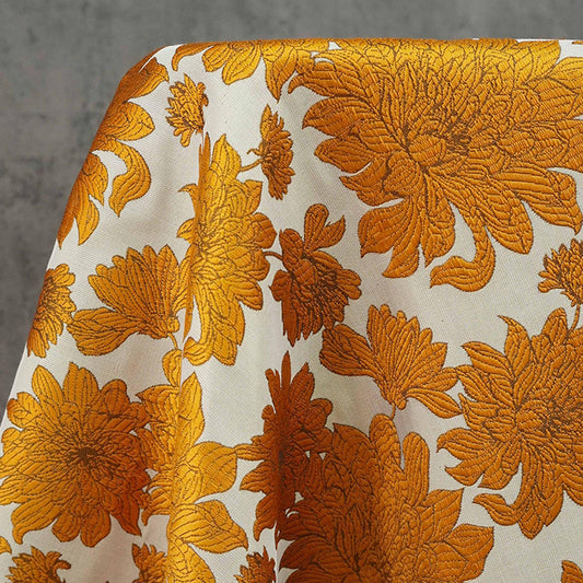 Vintage Floral Brocade Fabric: Gold Thread Jacquard, 58" Wide - By The Meter