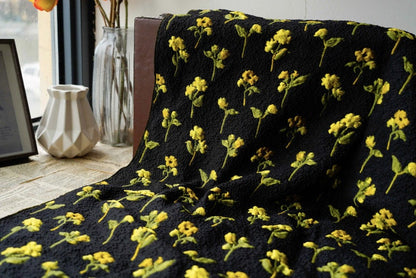 Yellow Flower Jacquard Fabric, Black 3D Designer Fabric, 55"W
