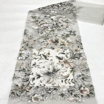 Embroidered Floral Fabric, Beads & Sequins, Cheongsam Dress Material