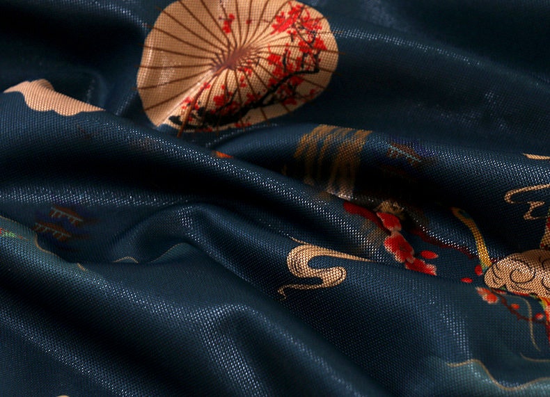 Tissu imprimé en soie, lin et rayonne : 157 cm de large, matériau de couture pour ameublement