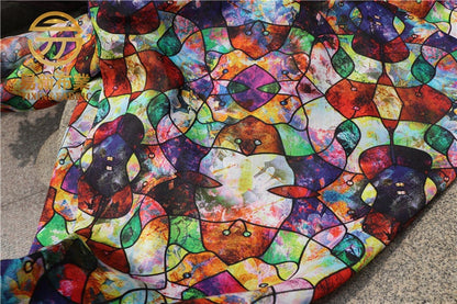 Tissu en lin à motif vitrail : imprimé numérique coloré, 140 cm de large
