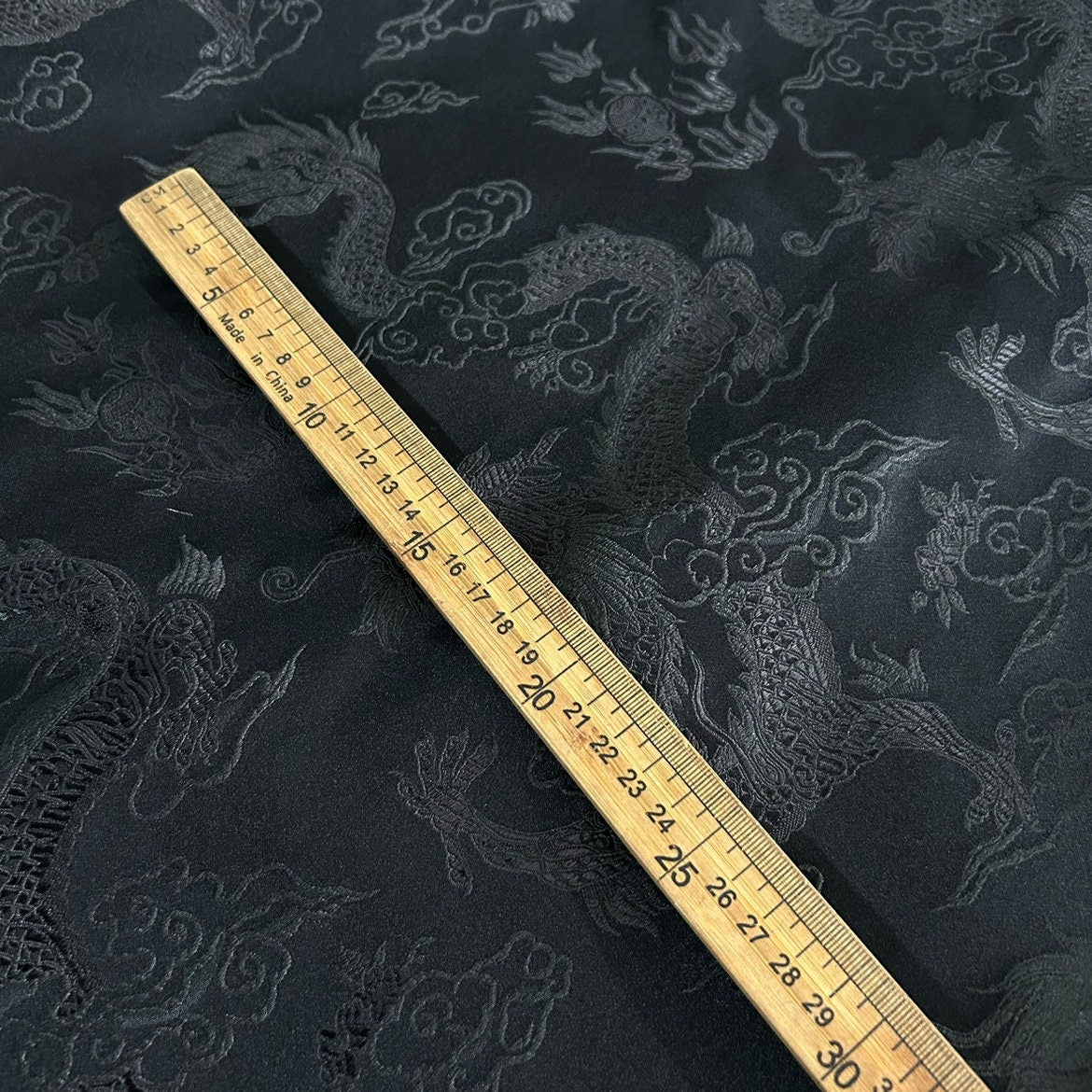 Black Silk Brocade Fabric: Big Dragon Design, 29.5"W - By The Meter