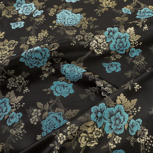 Tissu brocart à motifs floraux : mélange de soie chinoise de 150 cm de large, idéal pour la couture et le rembourrage.