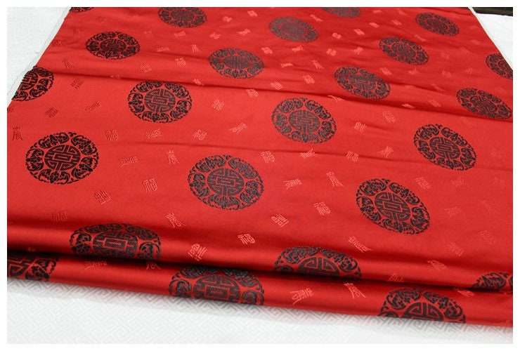 Chinese Fu Brocade Fabric: Floral Jacquard Satin (29.5"W)