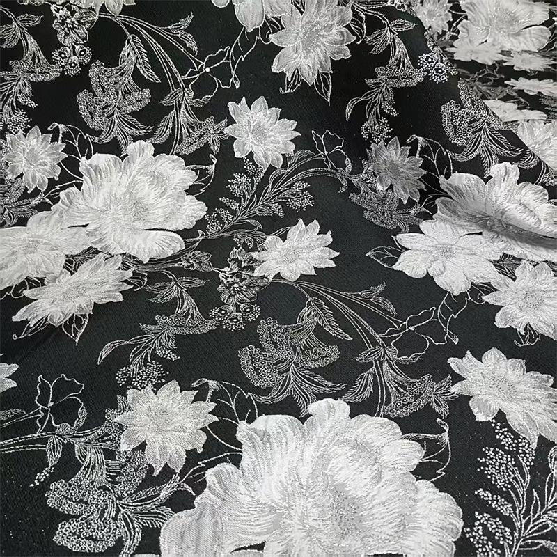 Gold Floral Jacquard Fabric: Metallic Brocade for Sewing - 59" Wide