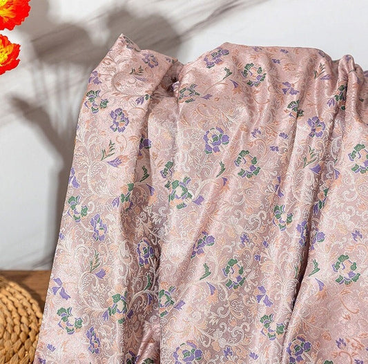 Tissu brocart floral rose et violet : 59 pouces, style zen, pour ameublement
