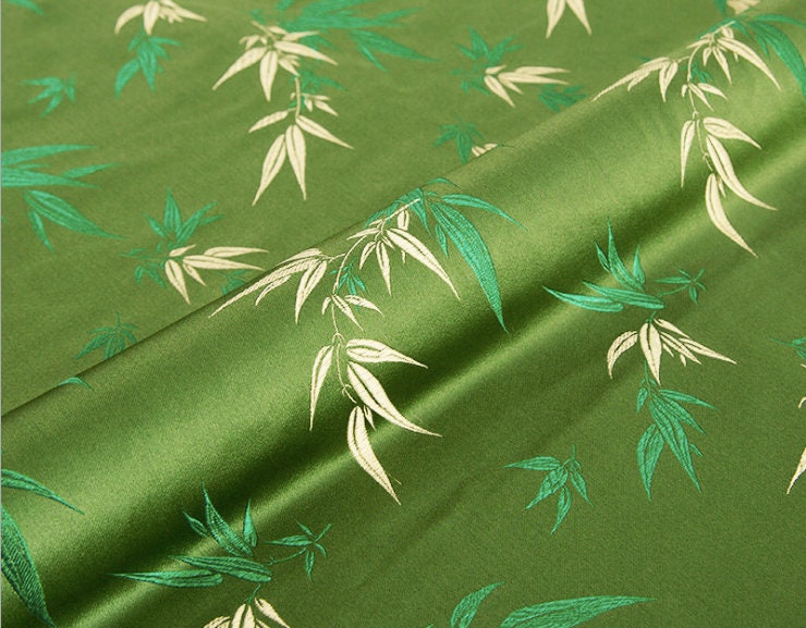 Green Floral Brocade Fabric: 59" Wide Rayon Upholstery Sewing Fabric