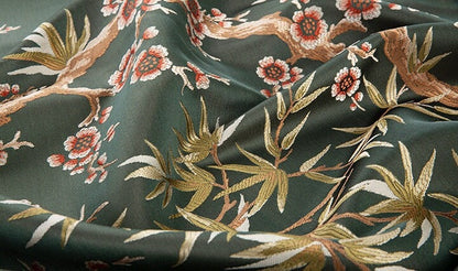 Bamboo & Plum Blossom Brocade Jacquard Fabric: 57"W Damask Upholstery