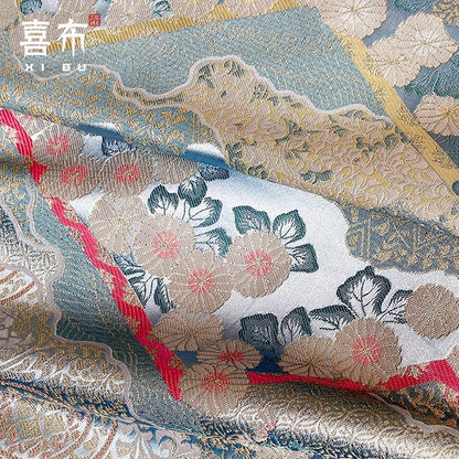 Nishijin Woven Brocade Fabric: Gold Flower Jacquard Silk Blend (29.5/59"W)