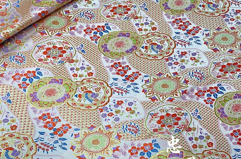 Japanese Floral Silk Brocade Fabric: Kimono, Costume, Decor