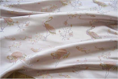 Metallic Brocade Fabric: Damask Jacquard Satin with Crane Design - 57"W