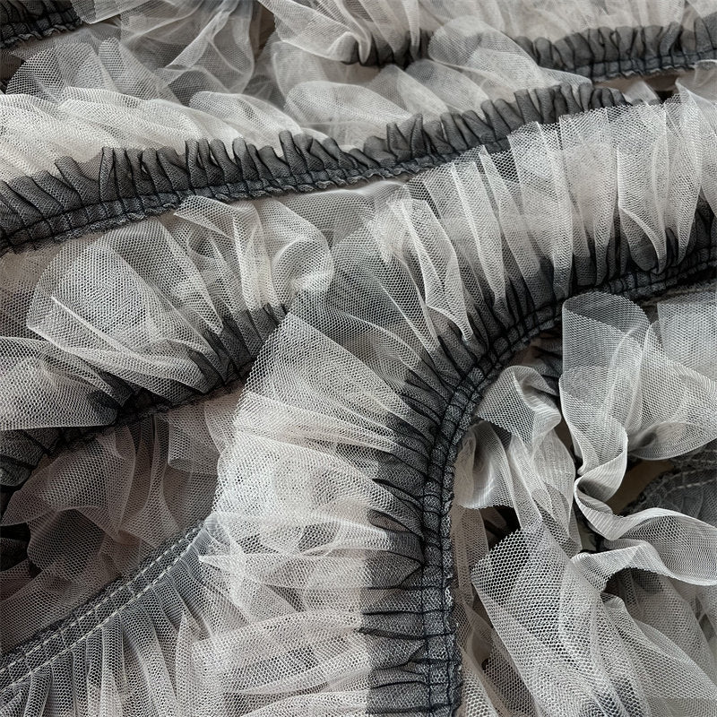 Sheer Pleated 3D Ruffle Mesh Fabric, Stiff Texture, Designer Gown Material