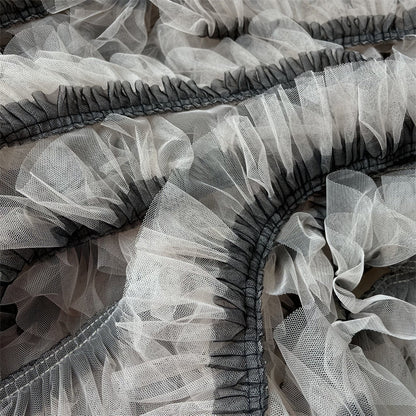 Sheer Pleated 3D Ruffle Mesh Fabric, Stiff Texture, Designer Gown Material