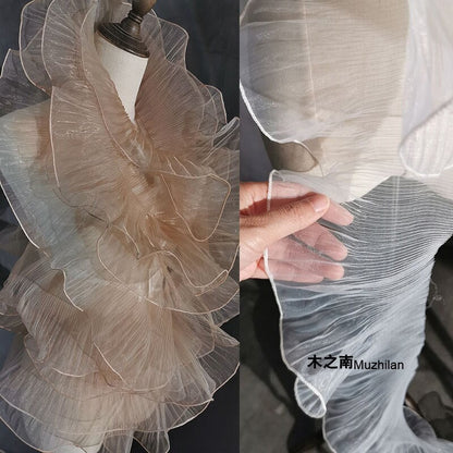 Pleated Ruffle Organza Fabric: 3D Fold, Stiff Texture, 13cm Wide