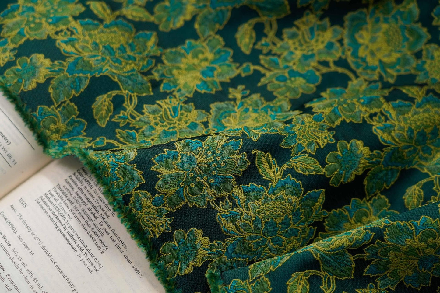 Green Floral Jacquard Damask Fabric: 55"W Oriental Costume Decor