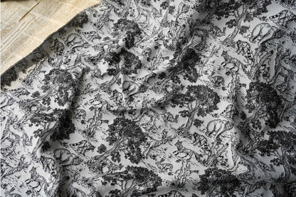 Tissu jacquard noir et blanc à motif zoo : mélange de rayonne pour ameublement, 140 cm de large