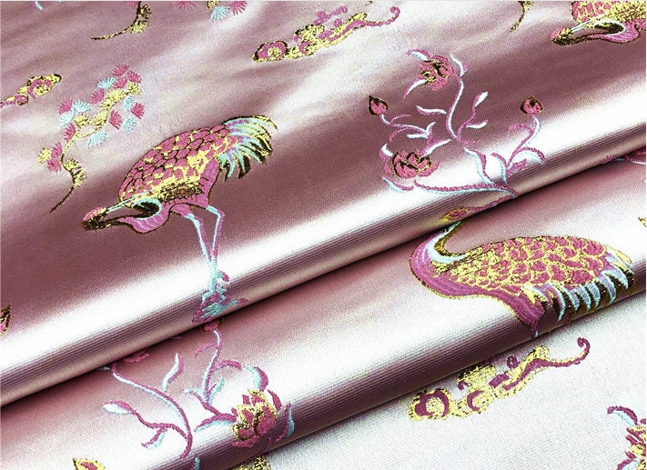 Tissu brocart satiné jacquard à mille grues : Matériel de couture pour cheongsam ancien