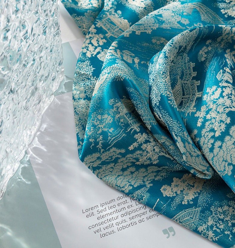 Ancient Chinese Jacquard Fabric: 59"W Rayon Upholstery Sewing Material