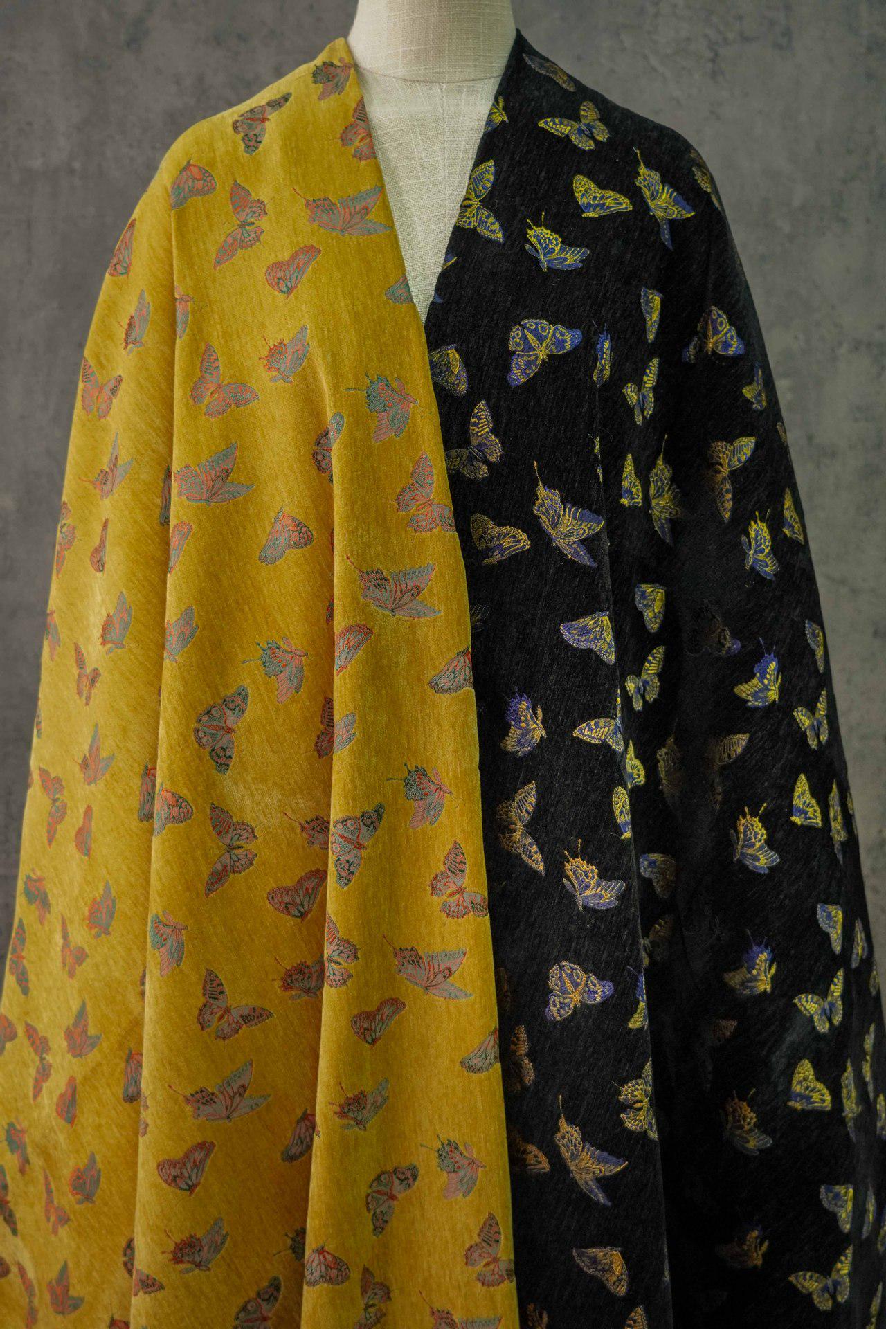 Tissu jacquard chenille papillon : tissu d’ameublement de 150 cm de large, vendu au mètre