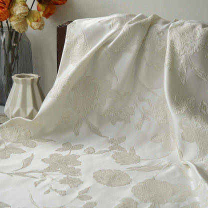 Ivory White Embossed Palace Jacquard Fabric: Damask Upholstery, Costume, Decor