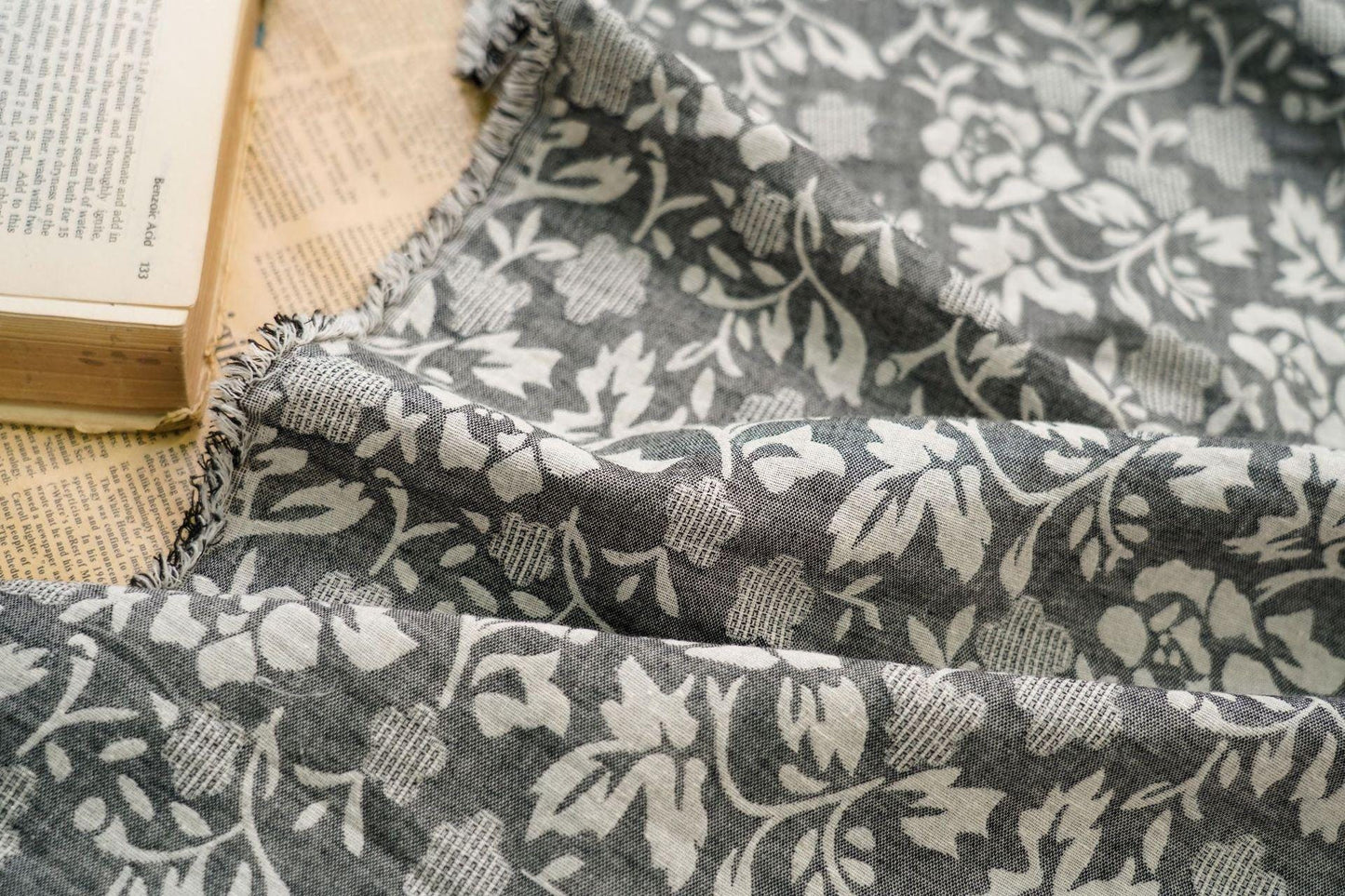 Japanese Floral Cotton Fabric: Blue Kimono Dress Sewing Material
