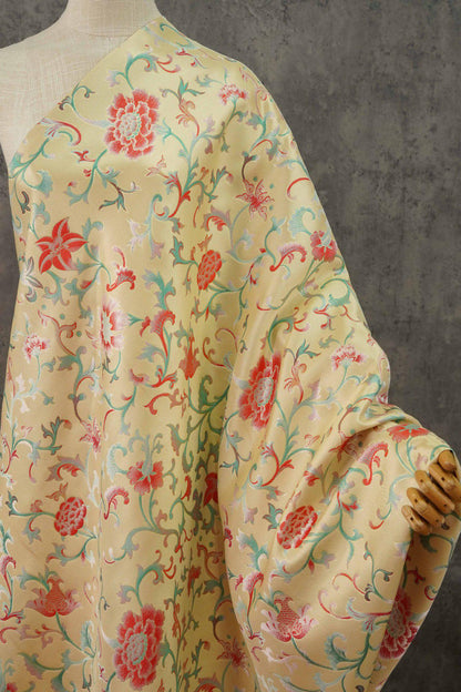 Gold Thread Floral Jacquard Fabric: 3D Embossed Upholstery, Costume, Sewing - 63"W