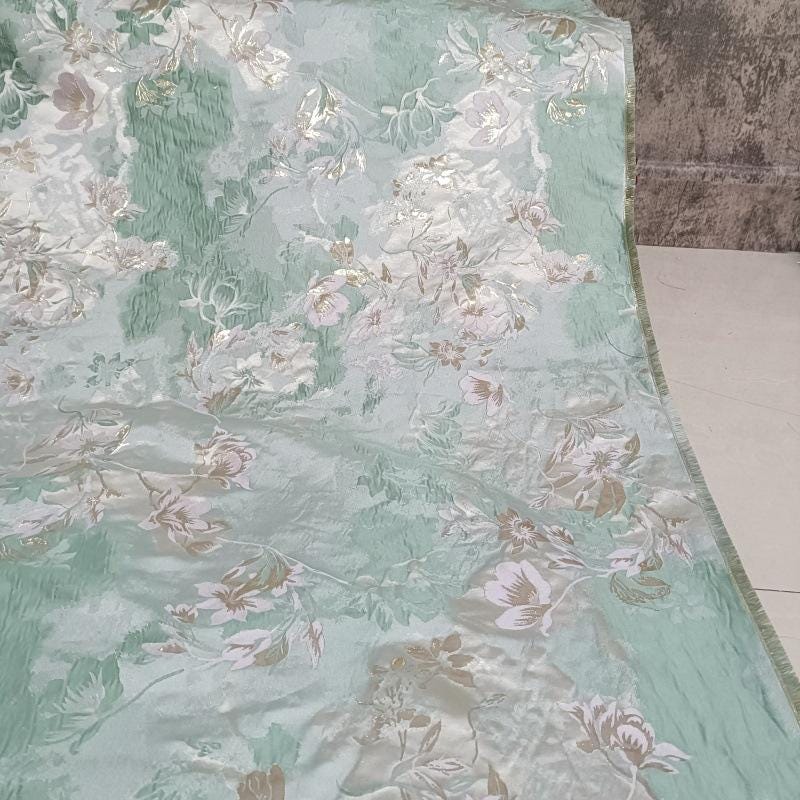 Gold Thread Floral Jacquard Fabric | Shimmer Brocade, 65" Wide
