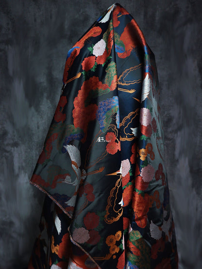 Crane Bird Jacquard Fabric: Designer Sewing Material, 57" Wide