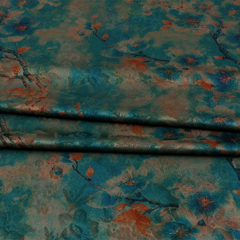 Red Cloud Gauze Fabric with Ink-Dyed Peony Blossom Print, 59"Wide