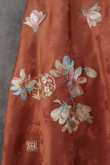 Silk Brocade Fabric: 59"W Peony Pattern for Cheongsam, Robes, Upholstery
