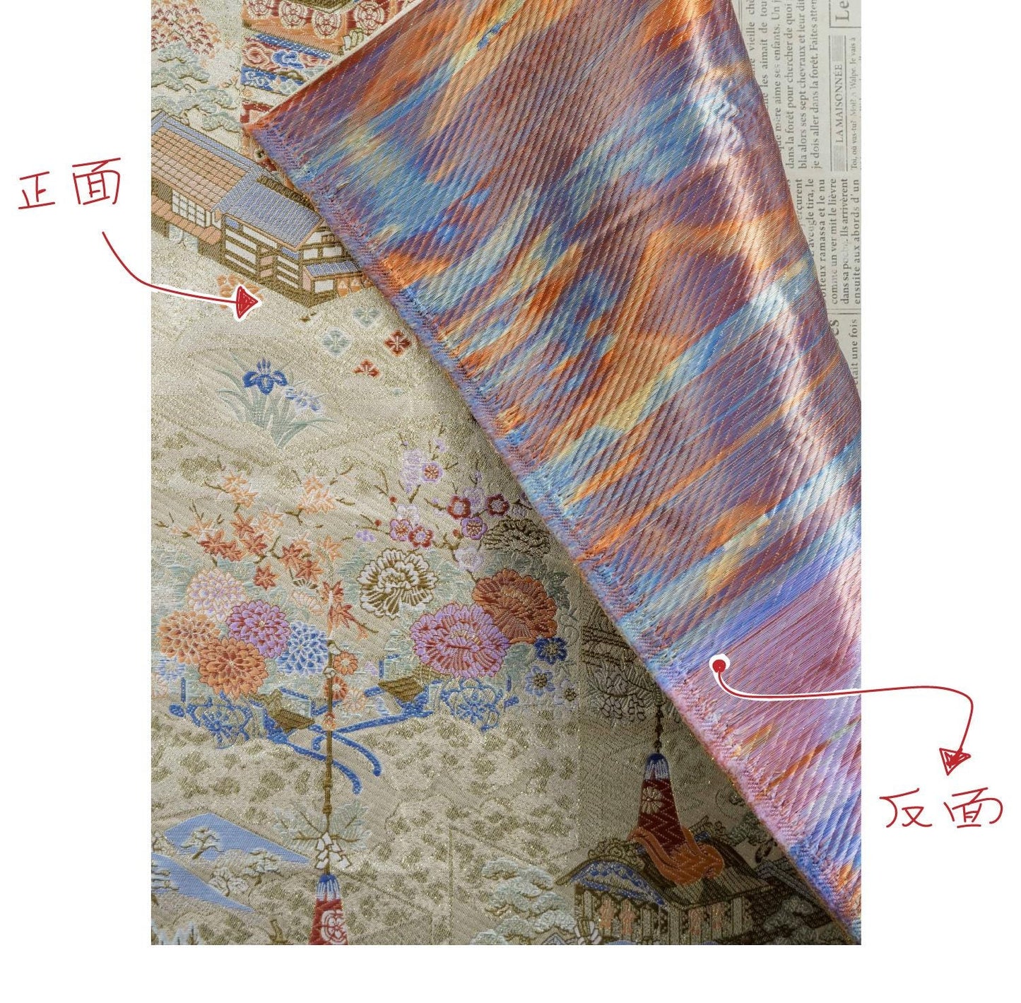 Gold Brocade Fabric ��� 'Pavilion Pagoda' Jacquard, Kimono Hanfu Materi" Wide)
