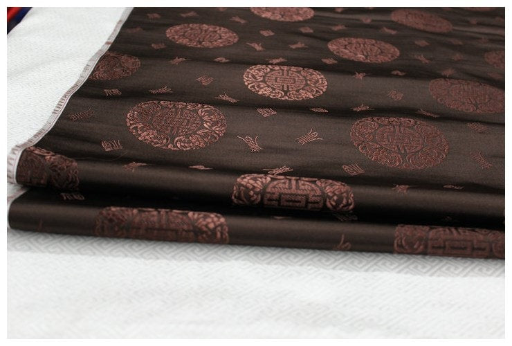 Chinese Fu Brocade Fabric: Floral Jacquard Satin (29.5"W)