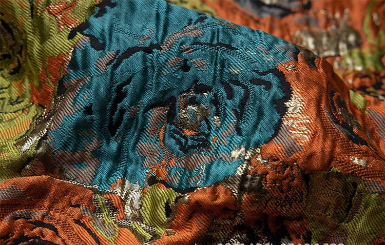 Rose Jacquard Fabric with Gold Thread: 3D Designer Material, 57"W
